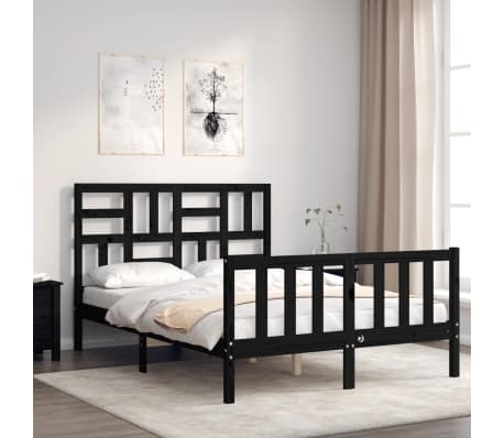 vidaXL Lovos rėmas su galvūgaliu, juodas, 140x200cm, medienos masyvas