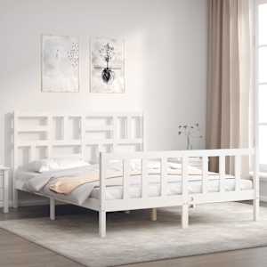 vidaXL Estrutura de cama King Size com cabeceira madeira maci&ccedil;a branco