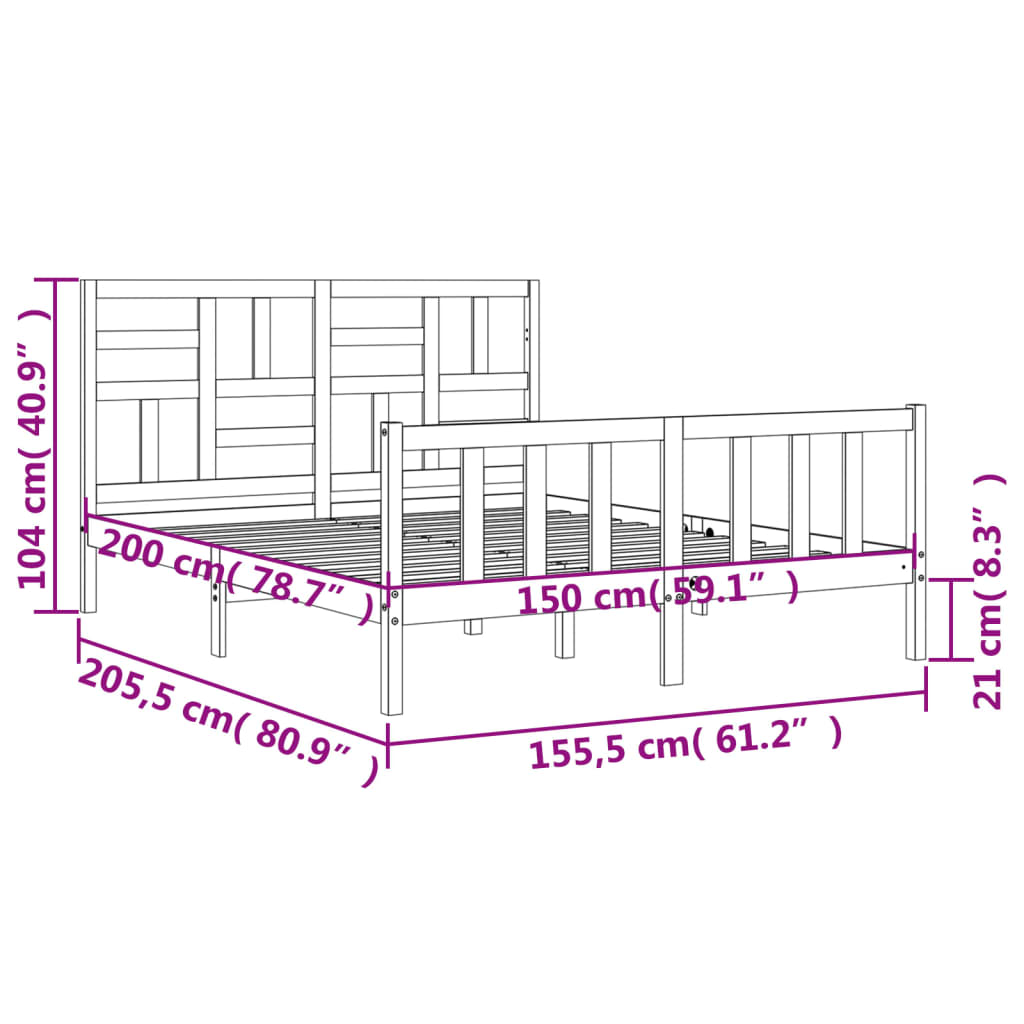 Cadru de pat cu tăblie, negru, king size, lemn masiv