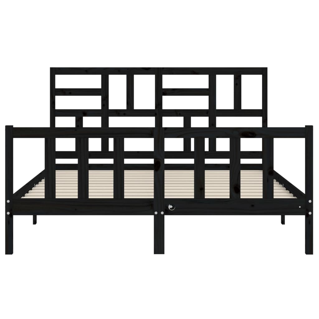 Cadru de pat cu tăblie, negru, king size, lemn masiv