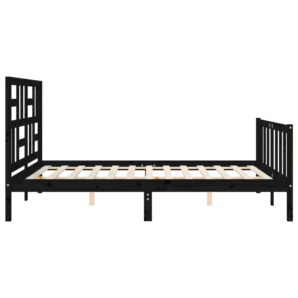 Cadru de pat cu tăblie, negru, king size, lemn masiv