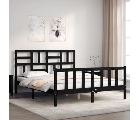 vidaXL Lovos rėmas su galvūgaliu, juodas, 160x200cm, medienos masyvas