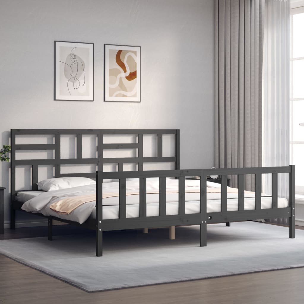 vidaXL Bedframe met hoofdbord massief hout grijs 200x200 cm afbeelding