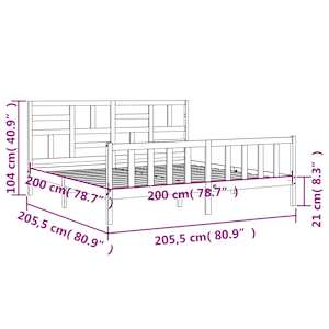 Rám postele s čelem šedý 200 x 200 cm masivní dřevo - obrázek 12