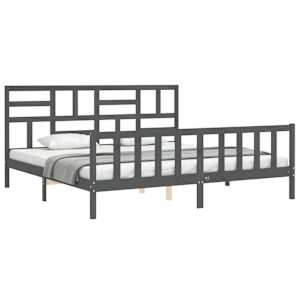 Rám postele s čelem šedý 200 x 200 cm masivní dřevo - obrázek 4