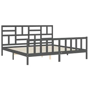 Rám postele s čelem šedý 200 x 200 cm masivní dřevo - obrázek 5