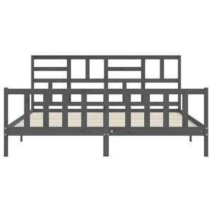 Rám postele s čelem šedý 200 x 200 cm masivní dřevo - obrázek 6