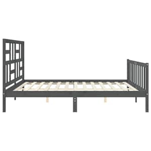 Rám postele s čelem šedý 200 x 200 cm masivní dřevo - obrázek 7