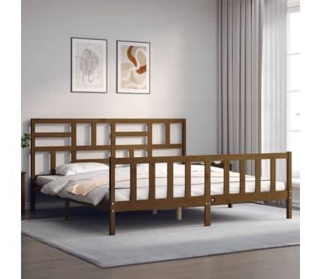 vidaXL Lovos rėmas su galvūgaliu, rudas, 200x200cm, medienos masyvas