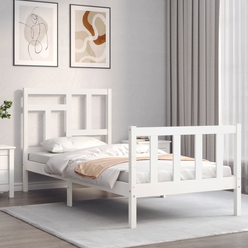 vidaXL Bed Frame without Mattress White Small Single Solid Wood Pine