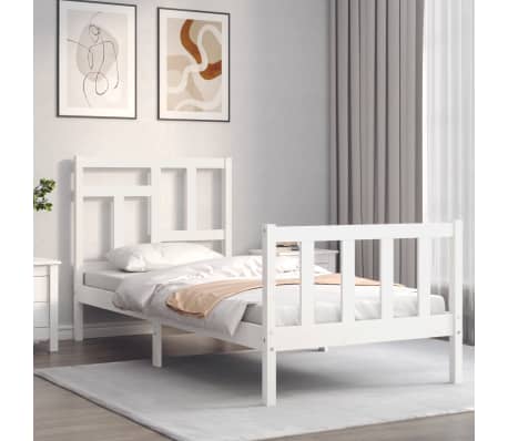 vidaXL Bed Frame without Mattress White Small Single Solid Wood Pine