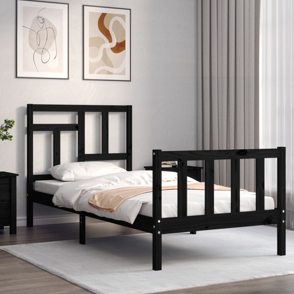 vidaXL Bedframe met hoofdbord massief hout zwart afbeelding