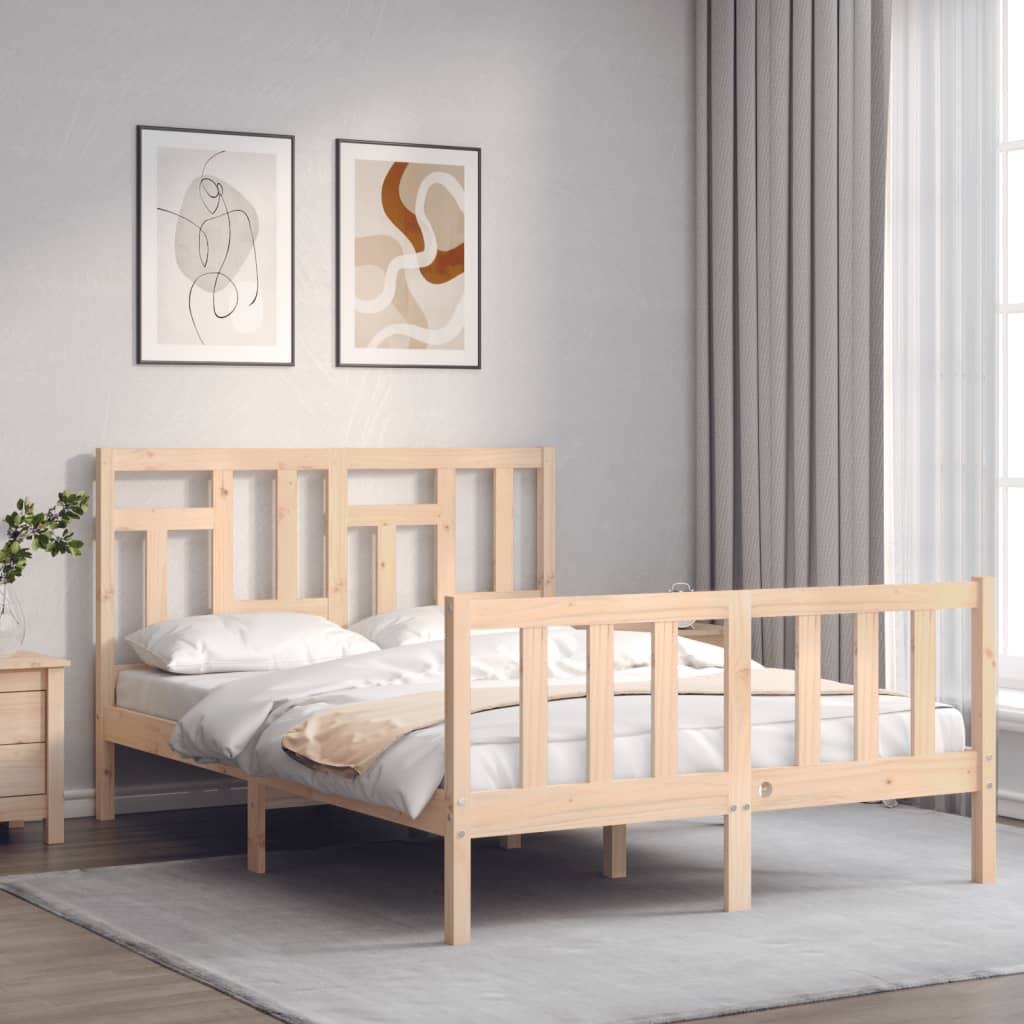 vidaXL Bed Frame with Headboard Double Solid Wood