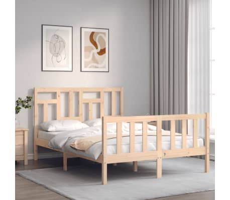 vidaXL Bed Frame with Headboard Double Solid Wood