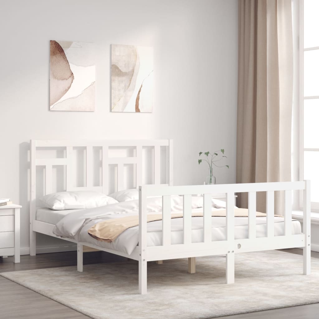 vidaXL Estrutura de cama com cabeceira 140x190cm madeira maciça branco