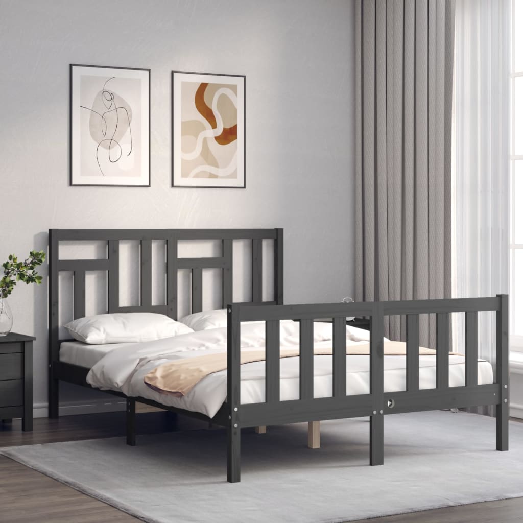 vidaXL Bedframe met hoofdbord massief hout grijs 140x190 cm