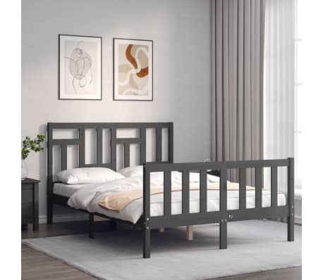 vidaXL Bed Frame with Headboard Grey 140x190 cm Solid Wood