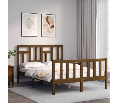 vidaXL Lovos rėmas su galvūgaliu, rudas, 140x190cm, medienos masyvas