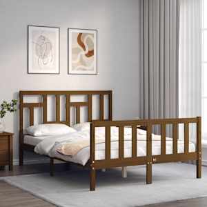 vidaXL Lovos rėmas su galvūgaliu, rudas, 140x190cm, medienos masyvas