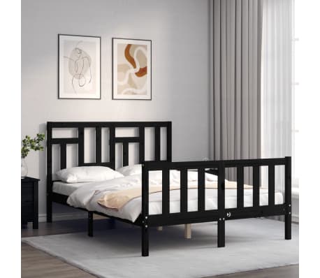 vidaXL Lovos rėmas su galvūgaliu, juodas, 140x190cm, medienos masyvas