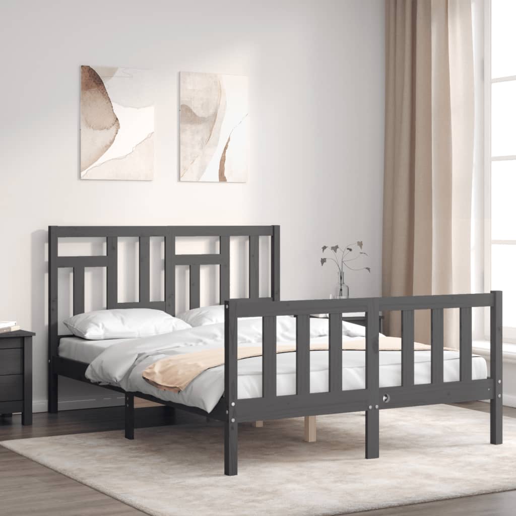 vidaXL Cadru de pat cu tăblie, gri, 120x200 cm, lemn masiv