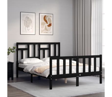 vidaXL Lovos rėmas su galvūgaliu, juodas, 120x200cm, medienos masyvas