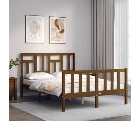 vidaXL Lovos rėmas su galvūgaliu, rudas, 140x200cm, medienos masyvas