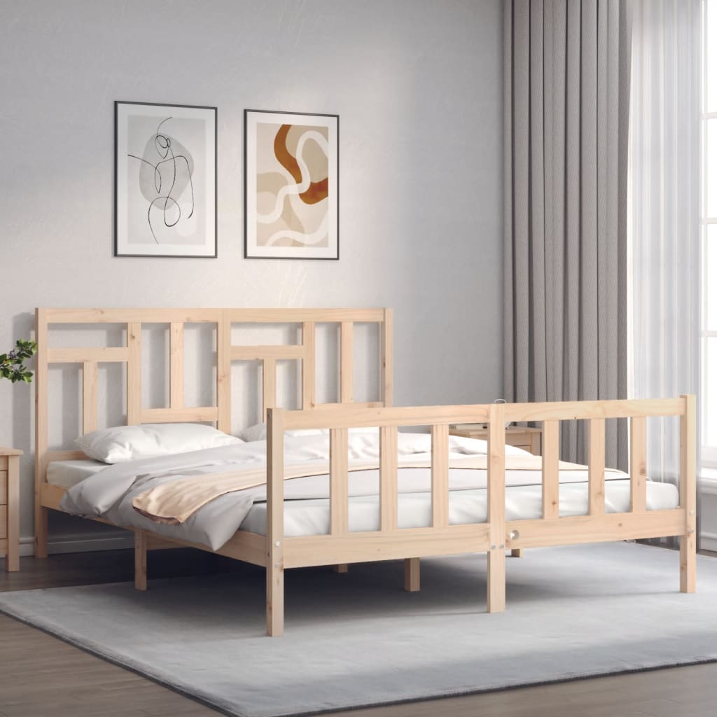 vidaXL Estrutura de cama King Size com cabeceira madeira maciça