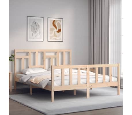 vidaXL Bed Frame with Headboard King Size Solid Wood