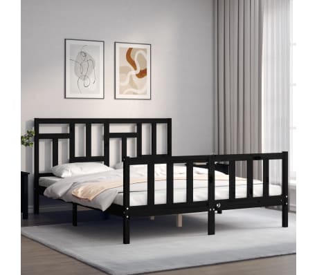 vidaXL Lovos rėmas su galvūgaliu, juodas, medienos masyvas, didelis