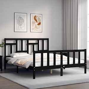 vidaXL Lovos rėmas su galvūgaliu, juodas, medienos masyvas, didelis