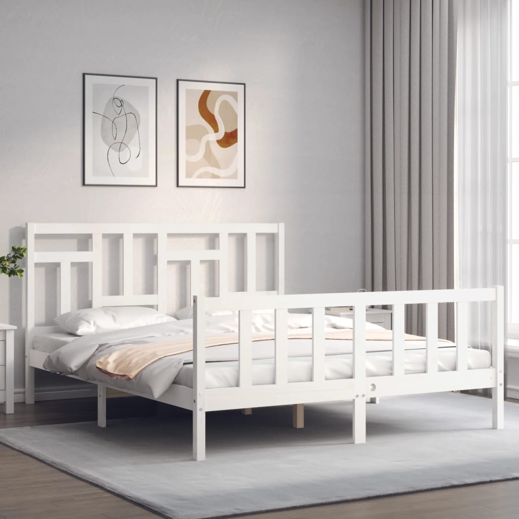 vidaXL Bedframe met hoofdbord massief hout wit 160x200 cm