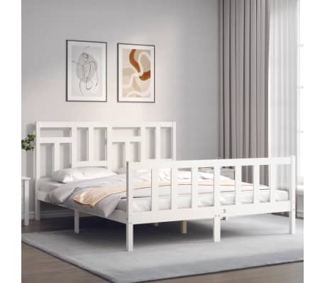 vidaXL Estructura de cama con cabecero madera maciza blanco 160x200 cm