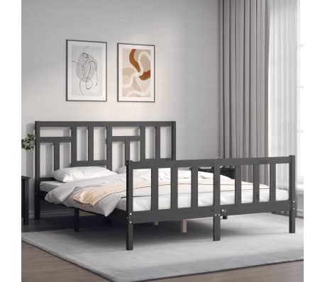 vidaXL Lovos rėmas su galvūgaliu, pilkas, 160x200cm, medienos masyvas