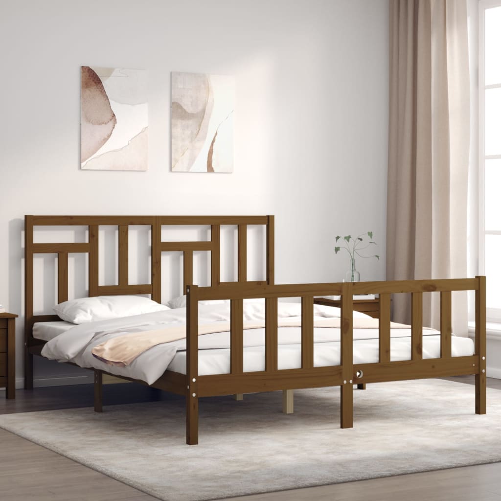 vida XL Massivholzbett mit Kopfteil Honigbraun 160x 200 cm