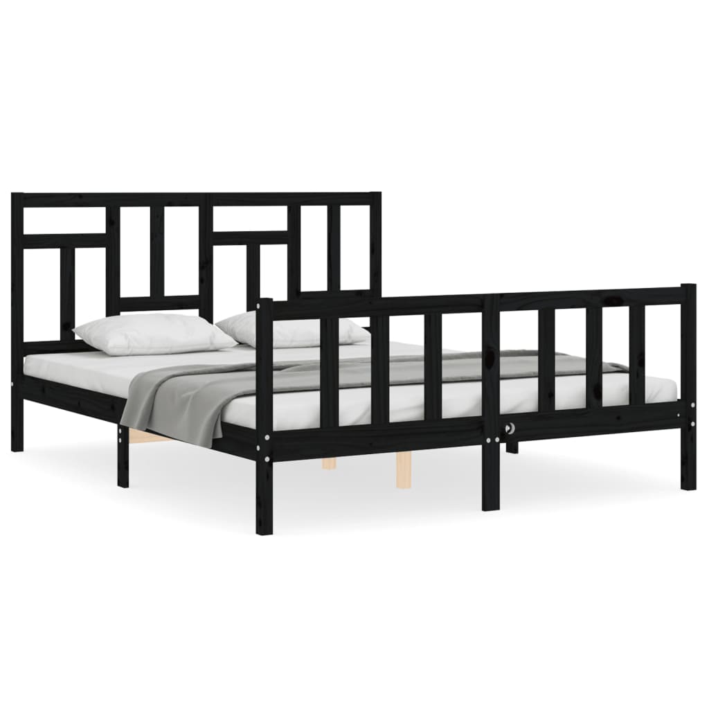 vidaXL Bedframe met hoofdbord massief hout zwart 160x200 cm