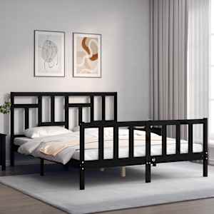 vidaXL Lovos rėmas su galvūgaliu, juodas, 160x200cm, medienos masyvas