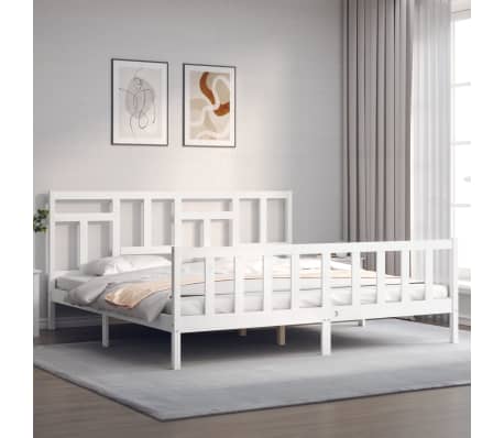 vidaXL Lovos rėmas su galvūgaliu, baltas, mediena, itin didelis