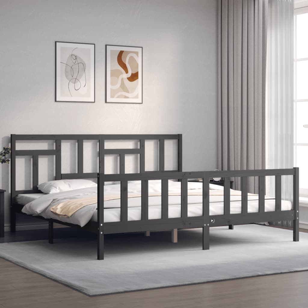 vidaXL Estrutura cama Super King Size c/ cabeceira madeira cinzento