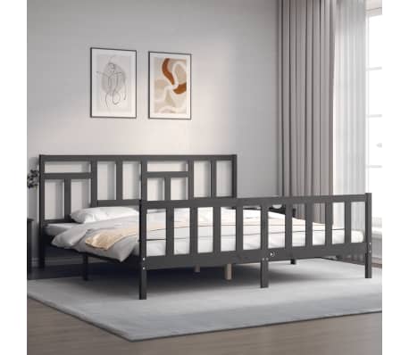 vidaXL Bed Frame with Headboard Grey Super King Size Solid Wood