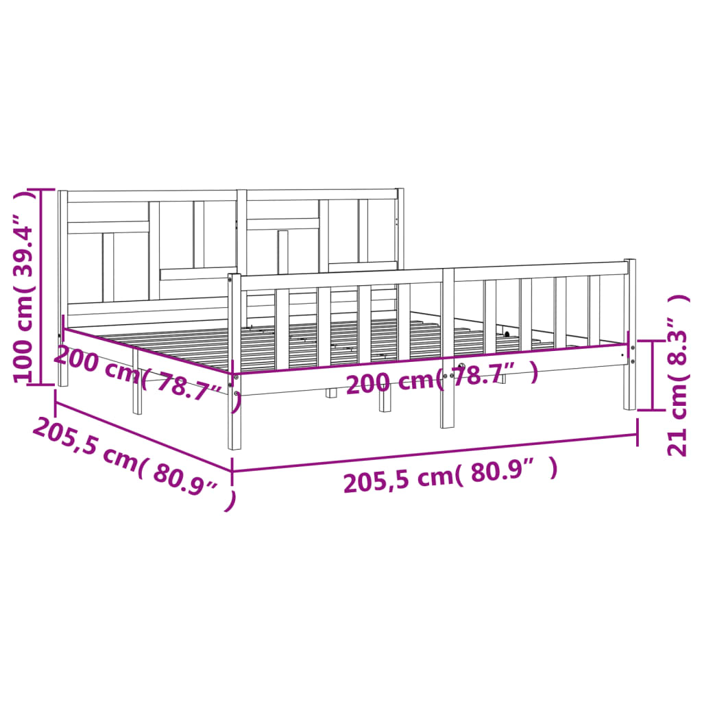 Rám postele s čelem bílý 200 x 200 cm masivní dřevo