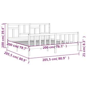 Rám postele s čelem šedý 200 x 200 cm masivní dřevo - obrázek 12