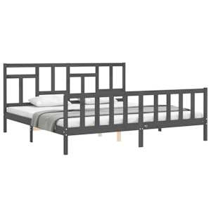 Rám postele s čelem šedý 200 x 200 cm masivní dřevo - obrázek 4