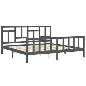 Rám postele s čelem šedý 200 x 200 cm masivní dřevo - obrázek 5