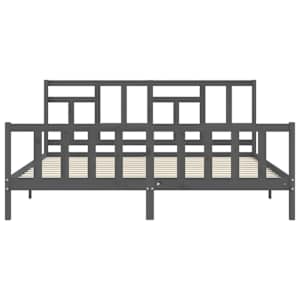 Rám postele s čelem šedý 200 x 200 cm masivní dřevo - obrázek 6