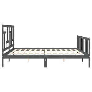 Rám postele s čelem šedý 200 x 200 cm masivní dřevo - obrázek 7