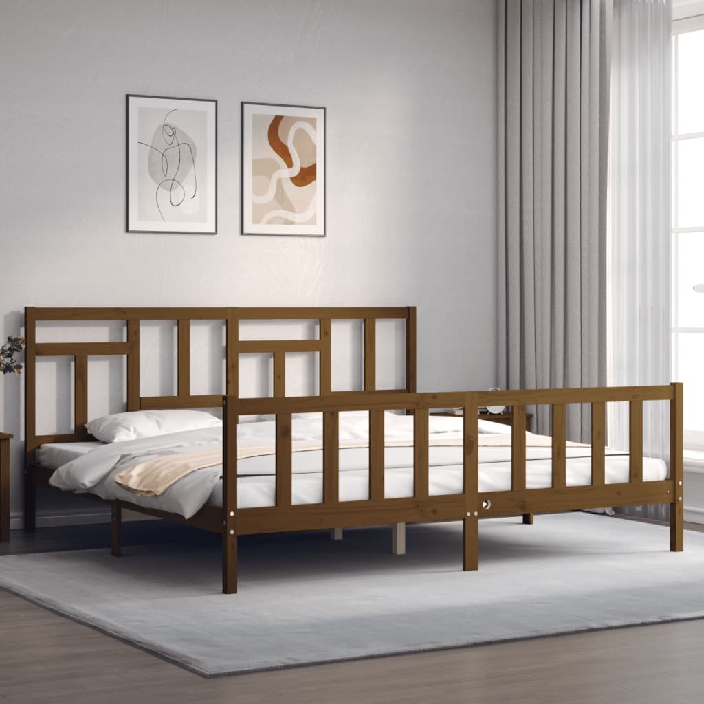 vidaXL Bed Frame with Headboard Honey Brown 200x200 cm Solid Wood