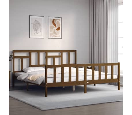 vidaXL Bed Frame with Headboard Honey Brown 200x200 cm Solid Wood