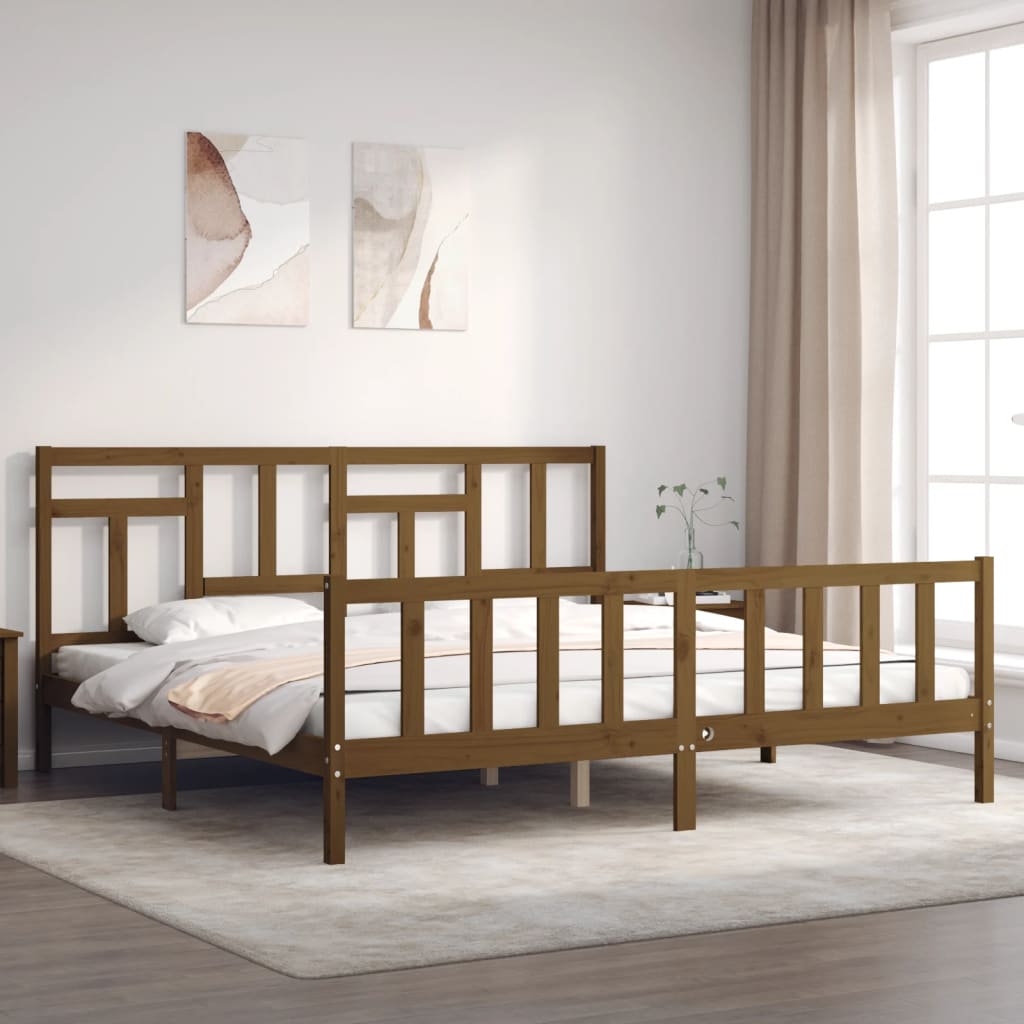 vidaXL Estrutura cama c/ cabeceira 200x200cm maciço castanho-mel