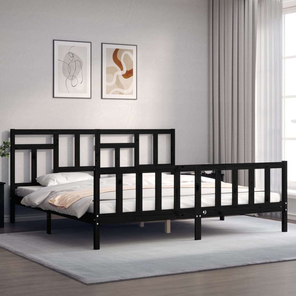 vidaXL Bedframe met hoofdbord massief hout zwart 200x200 cm afbeelding